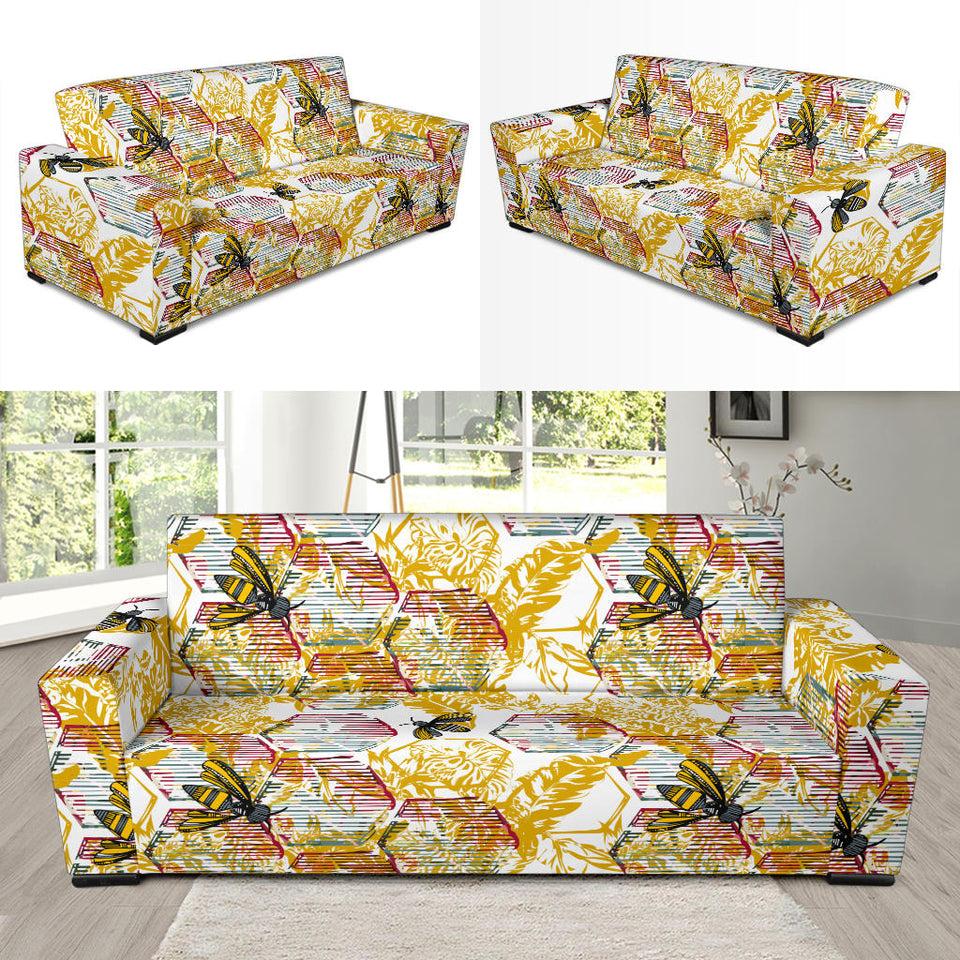 Cool Bee Honeycomb Leaves Pattern Sofa Slipcover