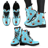 Electric Guitar Pattern Light Blue Background Leather Boots