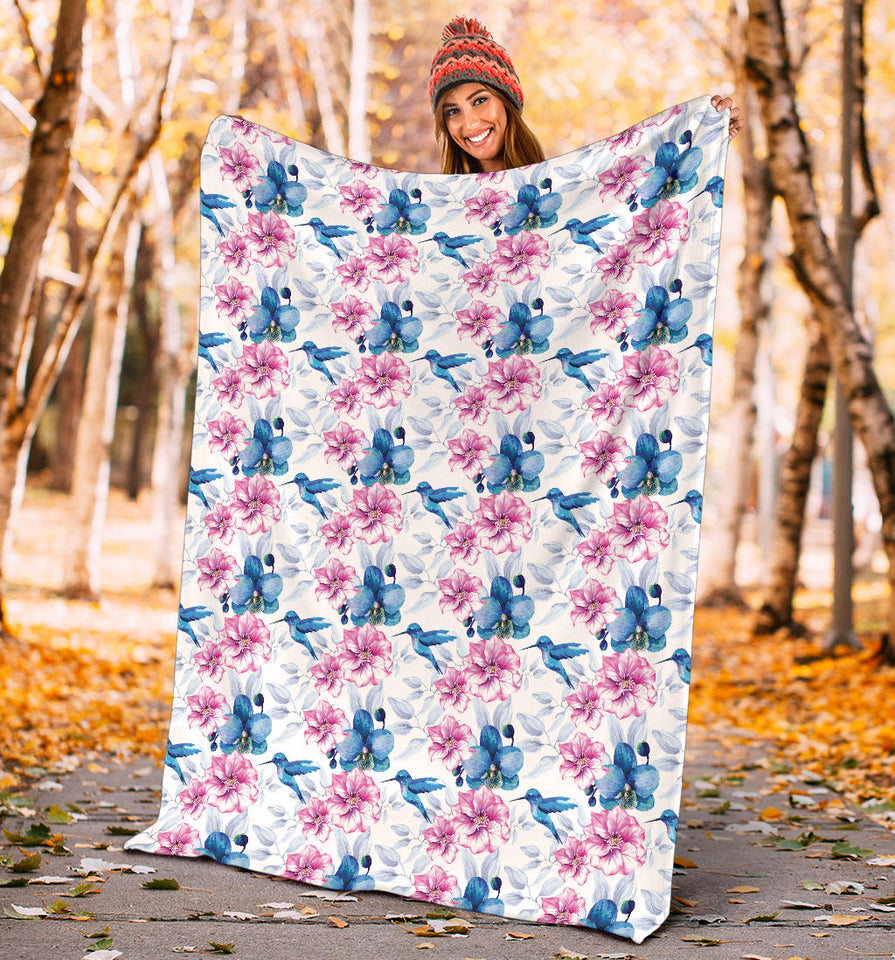 Hummingbird Pattern Print Design 02 Premium Blanket