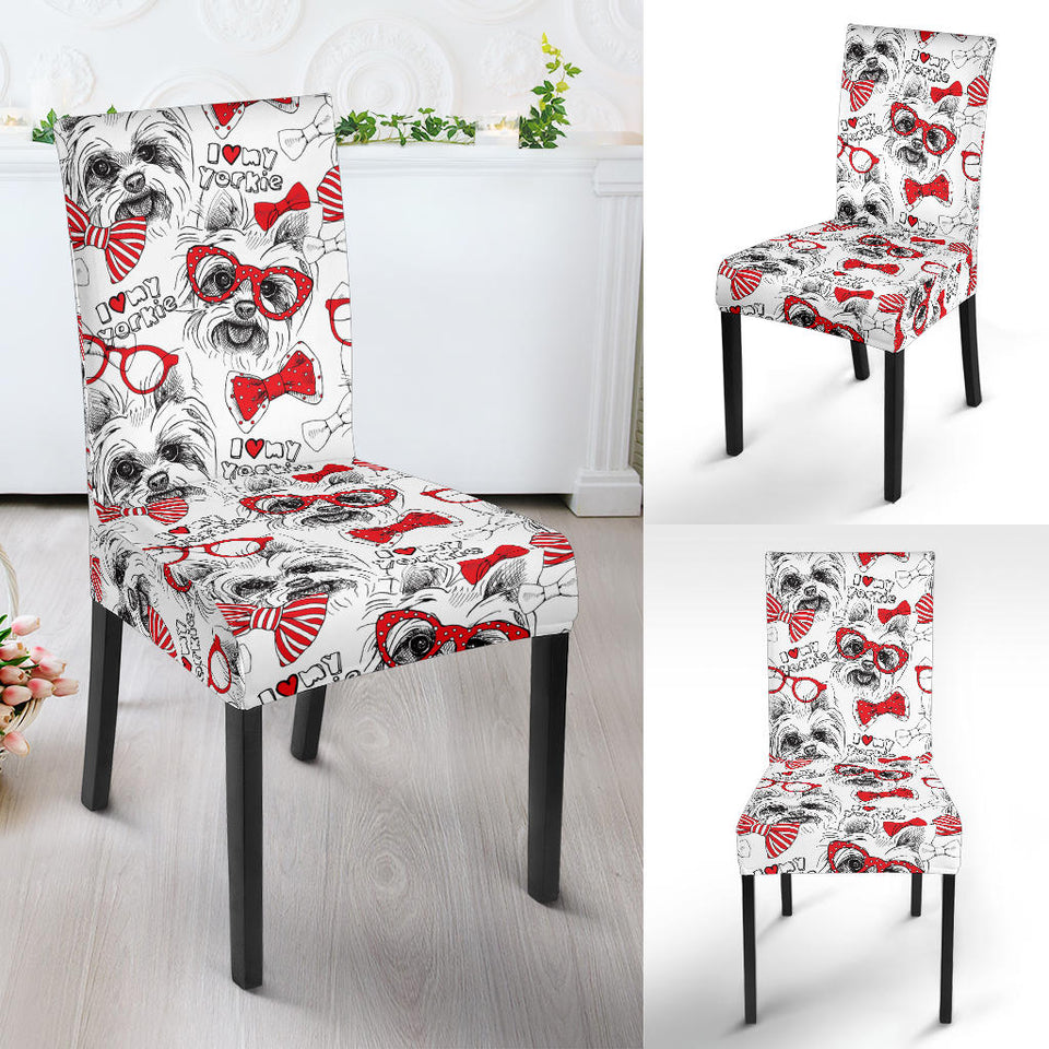 Yorkshire Terrier Pattern Print Design 04 Dining Chair Slipcover