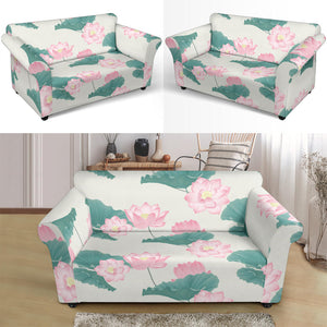 Pink Lotus Waterlily Leaves Pattern Loveseat Couch Slipcover