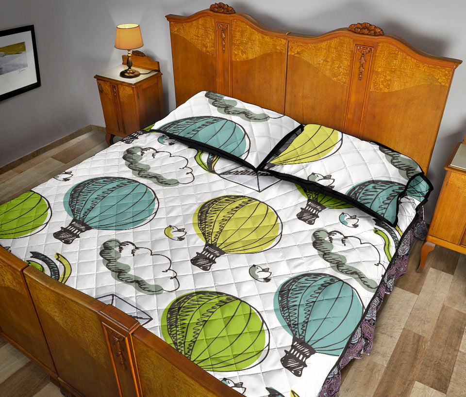 Hot Air Balloon Bird Cloud Pattern Quilt Bed Set