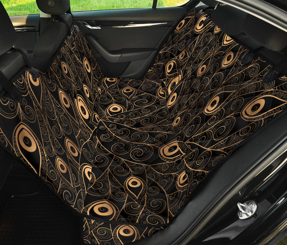 Gold Peacock Feather Pattern Dog Car Seat Covers