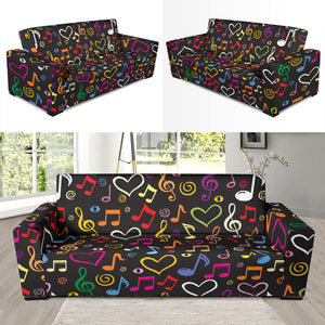 Music Notes Pattern Print Design 02 Sofa Slipcover