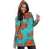 Octopus Turquoise Background Women'S Hoodie Dress