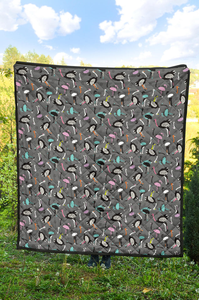 Ostrich Pattern Print Design 01 Premium Quilt