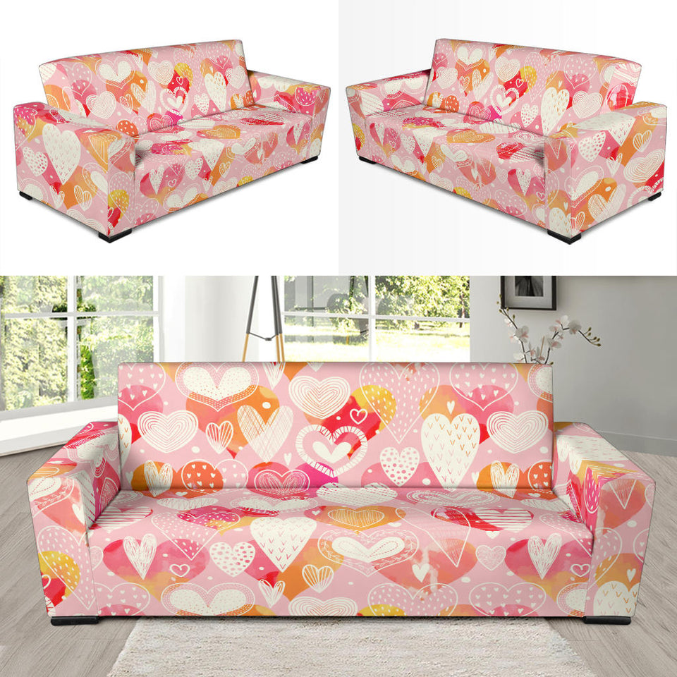 Hand Drawn Heart Design Pattern Sofa Slipcover