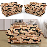 Dachshund Floral Background Loveseat Couch Slipcover