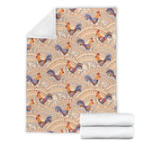 Cute Rooster Chicken Cock Floral Ornament Background Premium Blanket