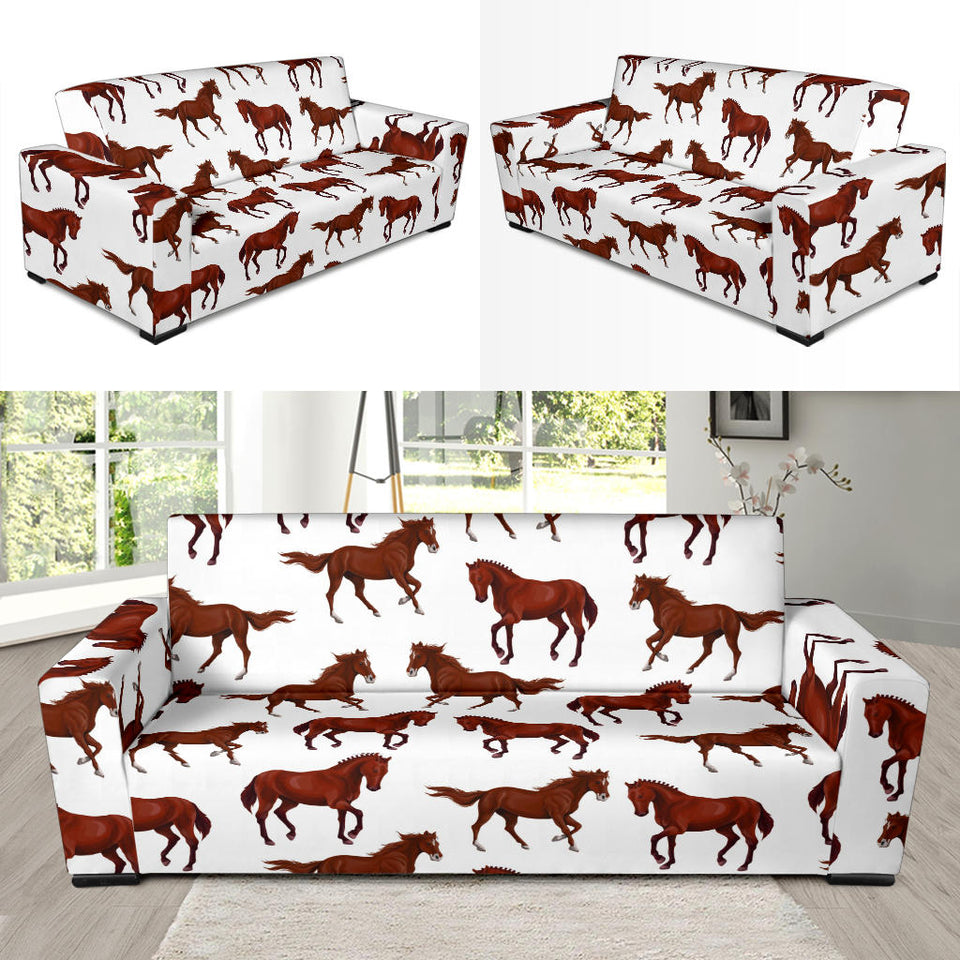Horses Running Pattern Background Sofa Slipcover