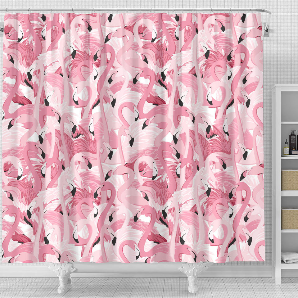 Pink Flamingos Pattern Background Shower Curtain Fulfilled In US