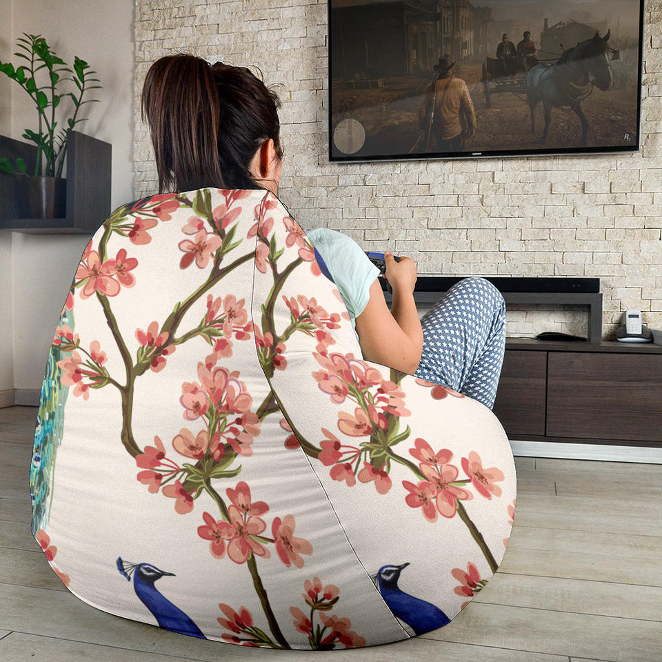 Peacock Tropical Flower Pattern Bean Bag Cover