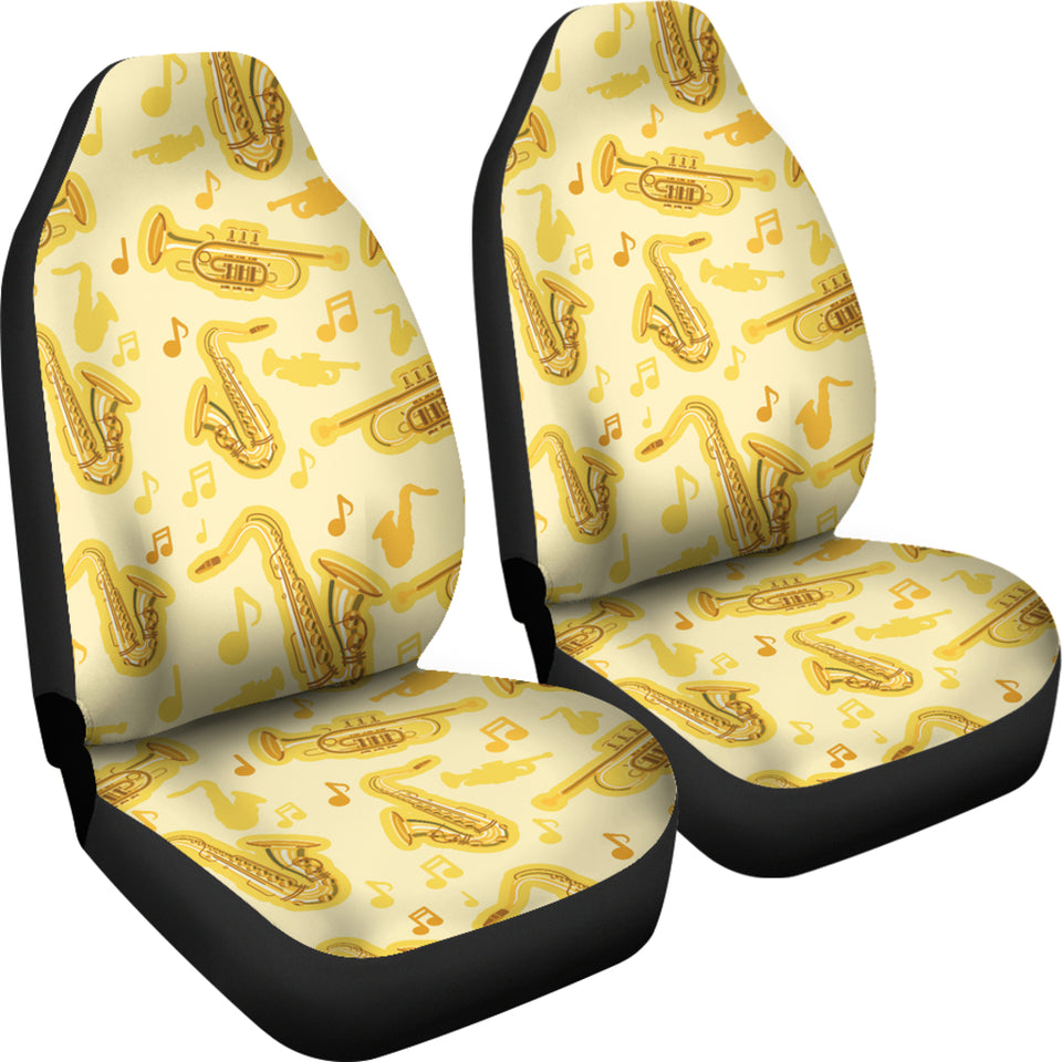 Saxophone Cornet Pattern Yellow Background  Universal Fit Car Seat Covers