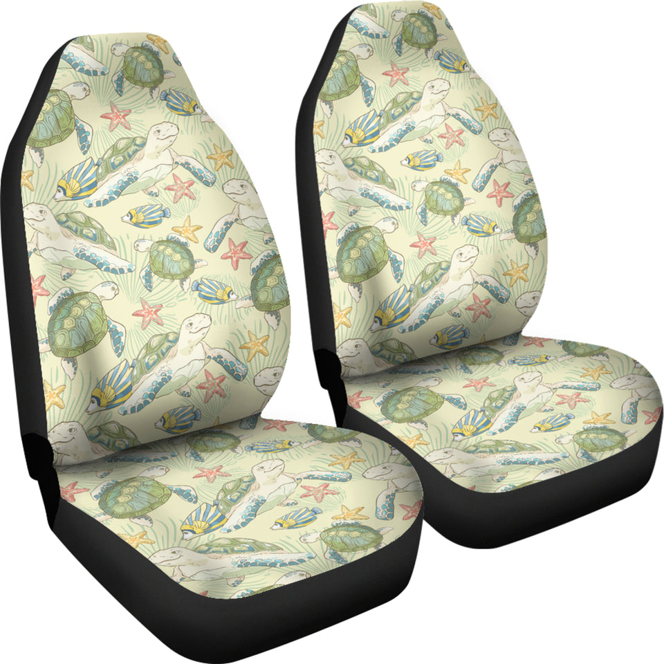Hand Drawn Sea Turtle Fish Pattern  Universal Fit Car Seat Covers