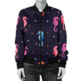 Watercolor Colorful Seahorse Pattern Women'S Bomber Jacket
