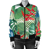 Heliconia Palm And Monstera  Leaves Pattern Women'S Bomber Jacket