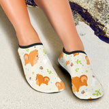 Cute Brown Pomeranian Paw Leave Bone Pattern Aqua Shoes