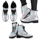 Clock Time Pattern Blackground Leather Boots