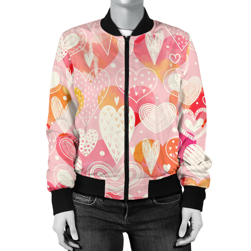 Hand Drawn Heart Design Pattern Women'S Bomber Jacket