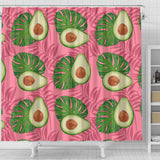 Avocado Slices Leaves Pink Back Ground Shower Curtain Fulfilled In US