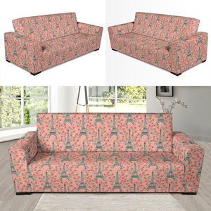 Eiffel Tower Flower Background Pattern Print Design 03 Sofa Slipcover