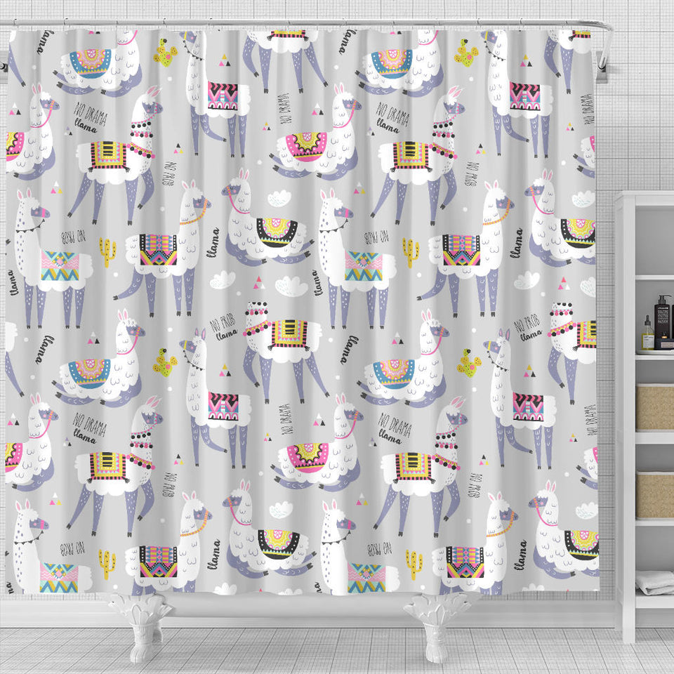 Cute Llama Alpaca Pattern Shower Curtain Fulfilled In US