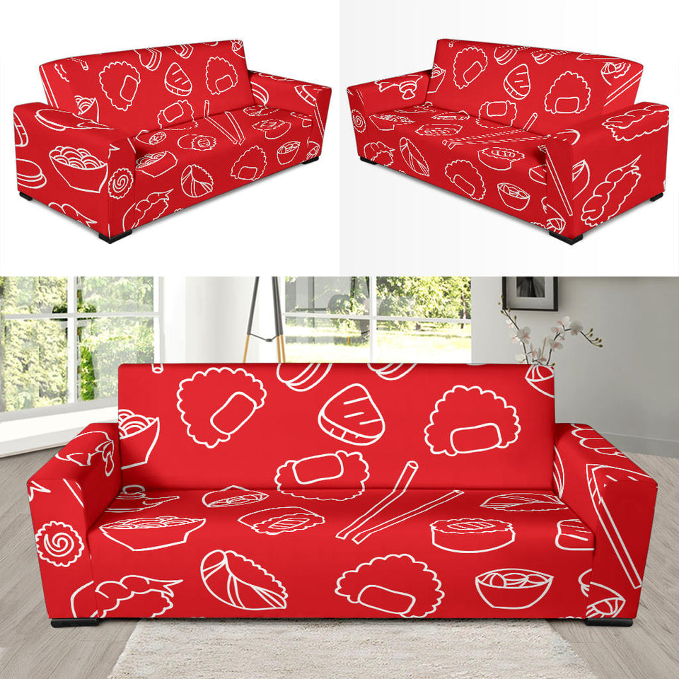 Sushi Pattern Red Background Sofa Slipcover