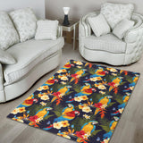 Colorful Parrot Flower Pattern Area Rug