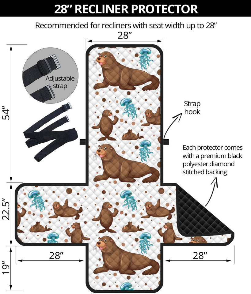 sea lion Seals jellyfish pattern Recliner Cover Protector