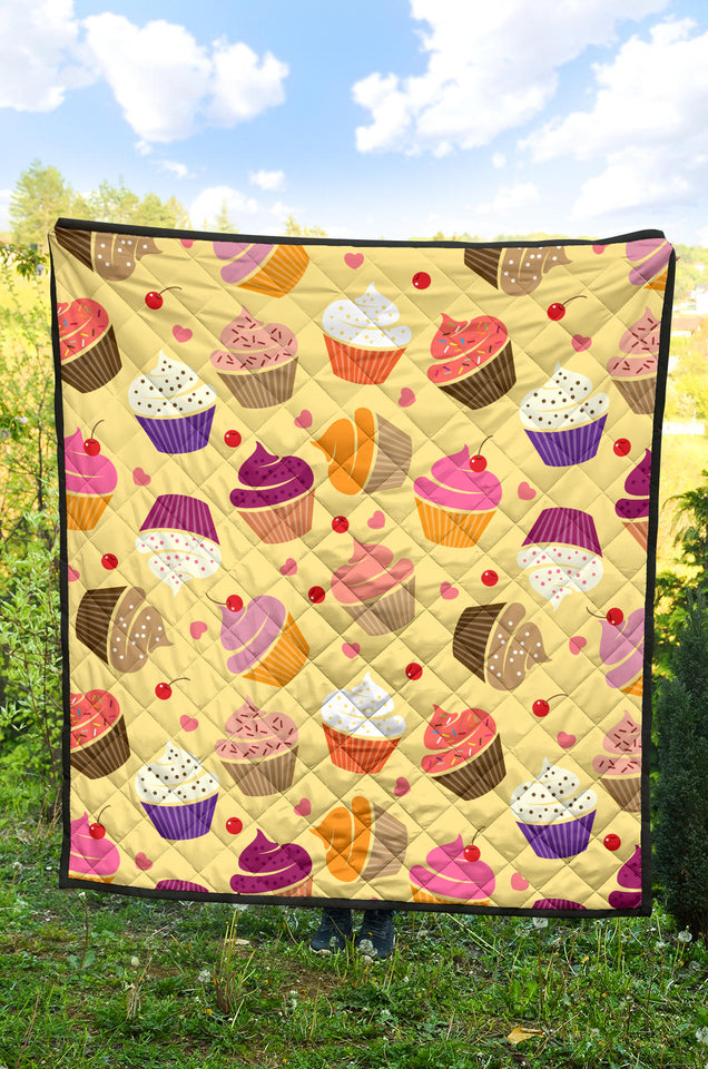 Cake Cupcake Heart Cherry Pattern Premium Quilt