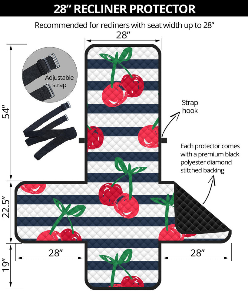 Hand drawn cherry pattern striped background Recliner Cover Protector