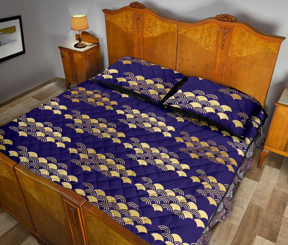 Beautiful japanese fan pattern Quilt Bed Set