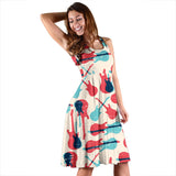 Red Blue Guitar Pattern Sleeveless Midi Dress