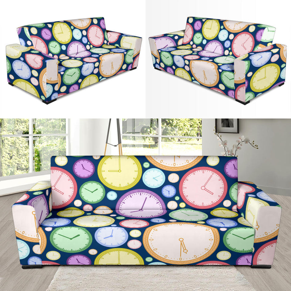 Colorful Clock Background Sofa Slipcover