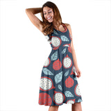 Dragon Fruits Dark Blue Background Sleeveless Midi Dress