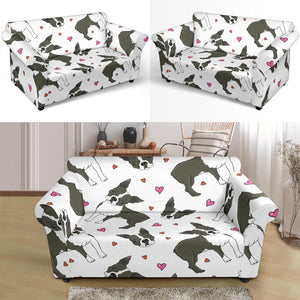 Boston Terrier Dog Hearts Vector Pattern Loveseat Couch Slipcover