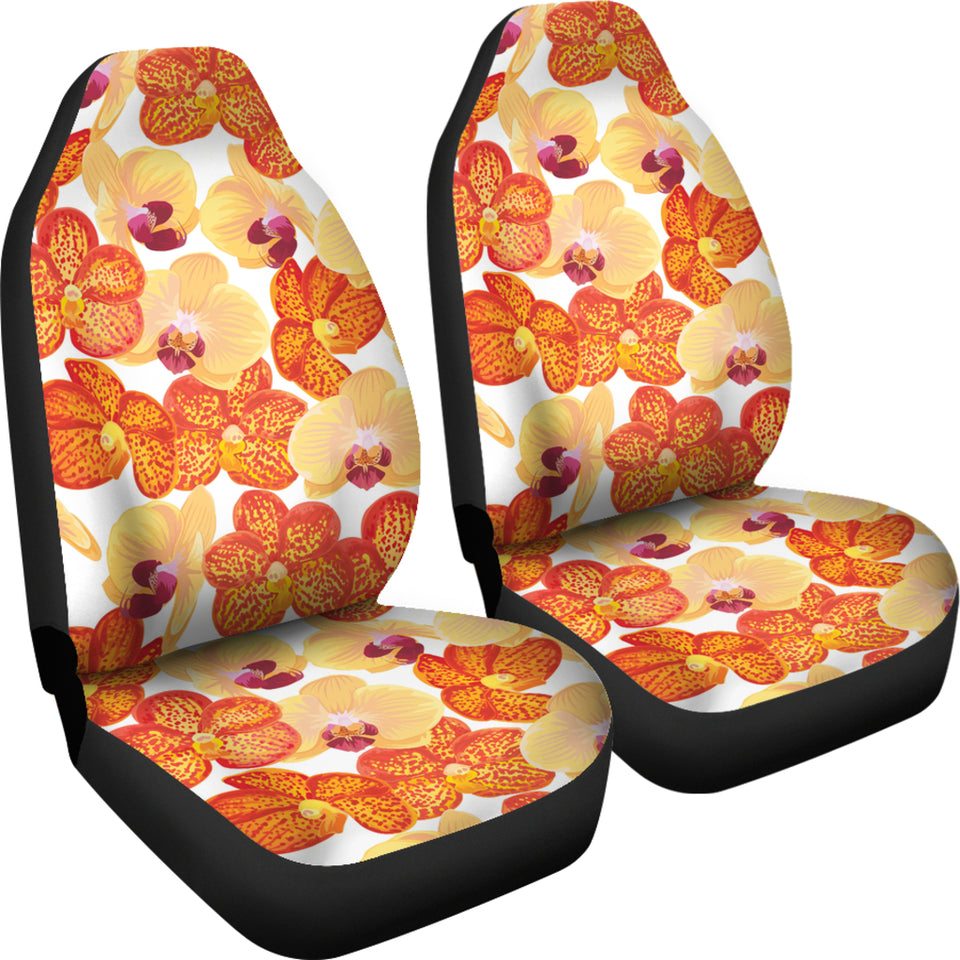 Orange Yellow Orchid Flower Pattern Background Universal Fit Car Seat Covers