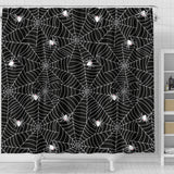 Spider Web Design Pattern Black Background White Cobweb Shower Curtain Fulfilled In US