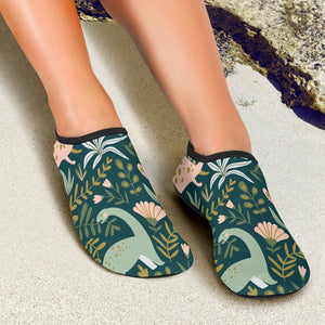 Dinosaurs Tropical Leaves Flower Pattern Aqua Shoes