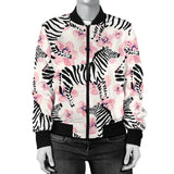 Zebra Pink Flower Background Women'S Bomber Jacket
