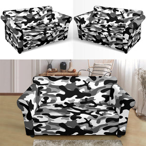 Black White Camo Camouflage Pattern Loveseat Couch Slipcover