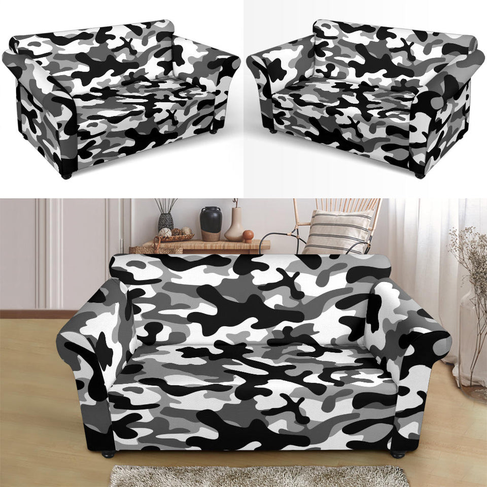 Black White Camo Camouflage Pattern Loveseat Couch Slipcover