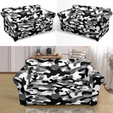 Black White Camo Camouflage Pattern Loveseat Couch Slipcover