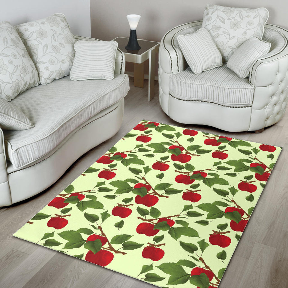 Red Apples Leaves Pattern Area Rug