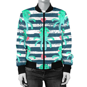 Cute Octopuses Heart Striped Background Women'S Bomber Jacket