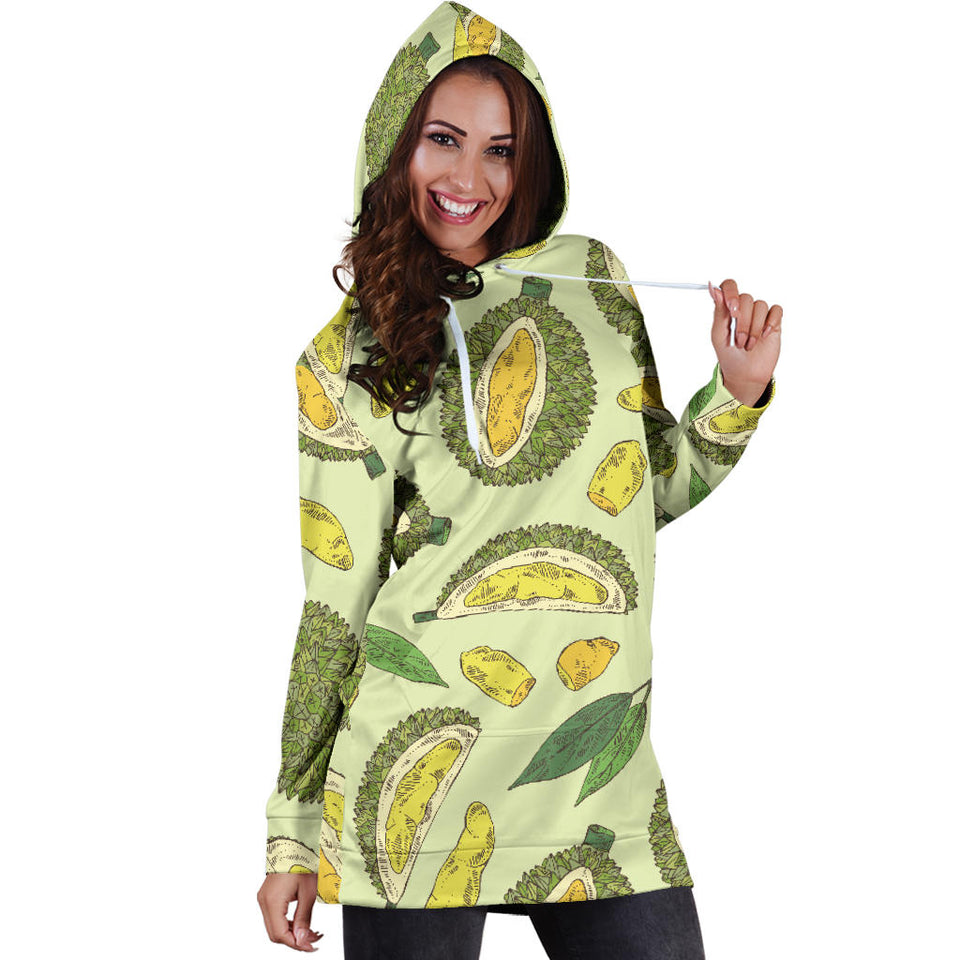 Durian Leaves Pattern Background Women'S Hoodie Dress