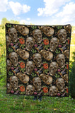 Skull Rose Humming Bird Flower Pattern Premium Quilt.