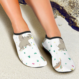 Cute Rhino Pattern Background Aqua Shoes