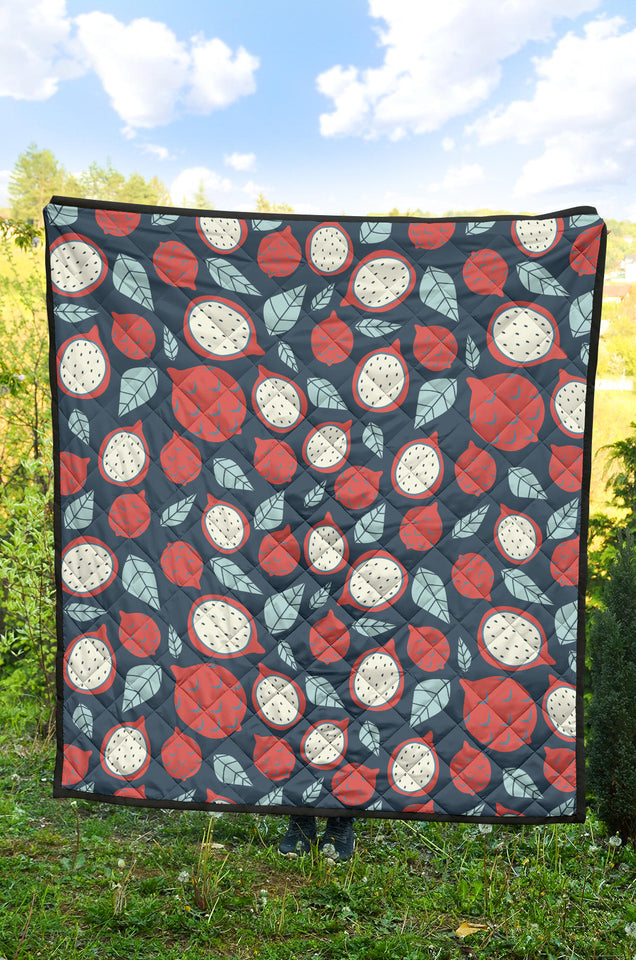 Dragon Fruits Dark Blue Background Premium Quilt