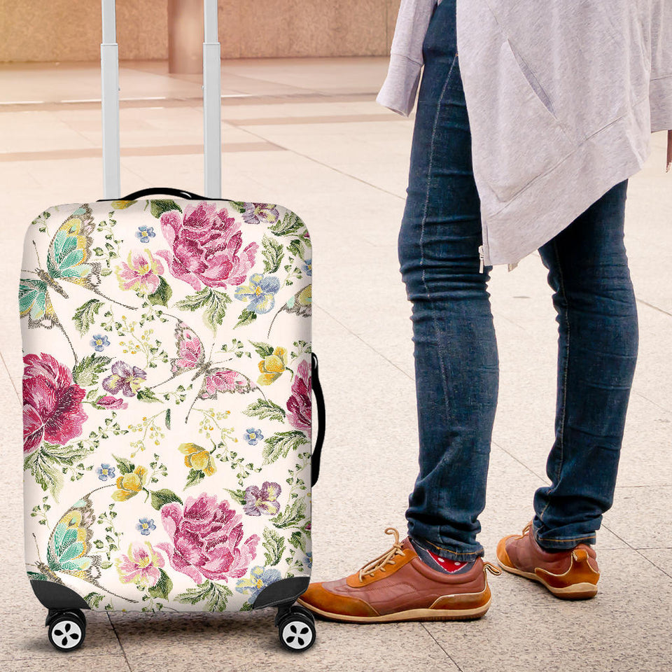 Hand Drawn Butterfly Rose Luggage Covers